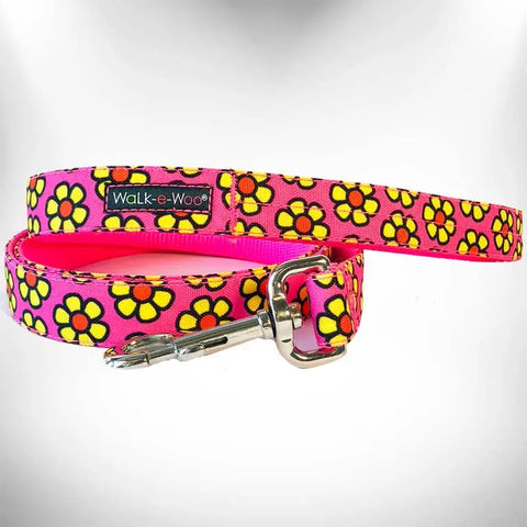 Walk-e-Woo Yellow Daisies on Pink Leash