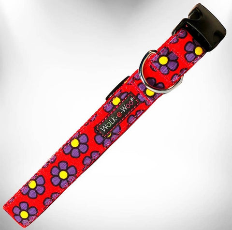 Walk-e-Woo Purple Daisies on Red Collar
