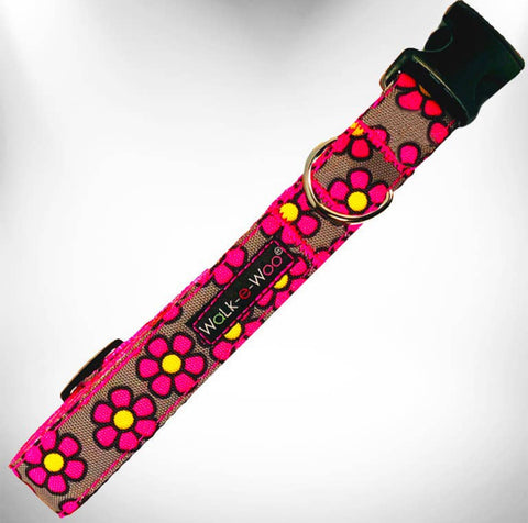 Walk-e-Woo Pink Daisies on Grey Collar