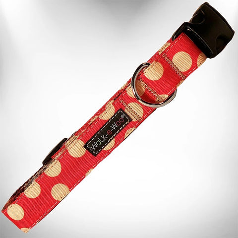 Walk-e-Woo Tan Polka Dot On Red Collar