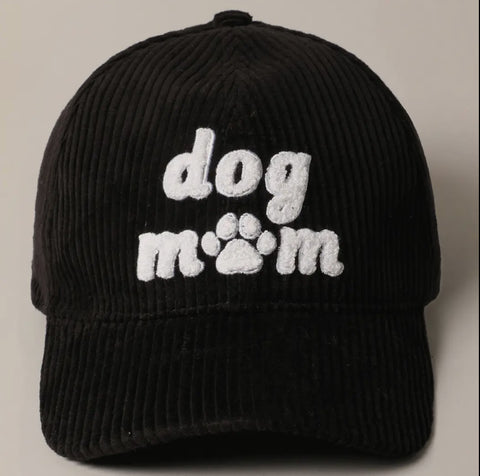 Dog Mom Black Corduroy Baseball Hat