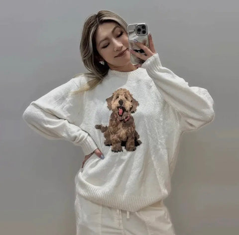 Puppy Print Loose Pullover