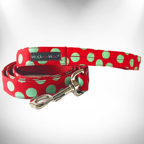 Walk-e-Woo Mint Green Polka Dots on Red Leash